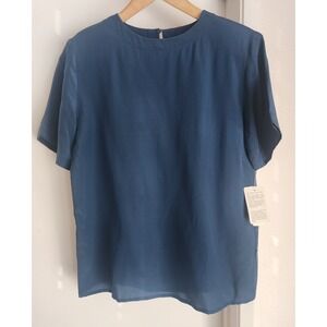 NWT Christie & Jill Blouse S Blue 100% Silk Women's Top Luxury Lightweight